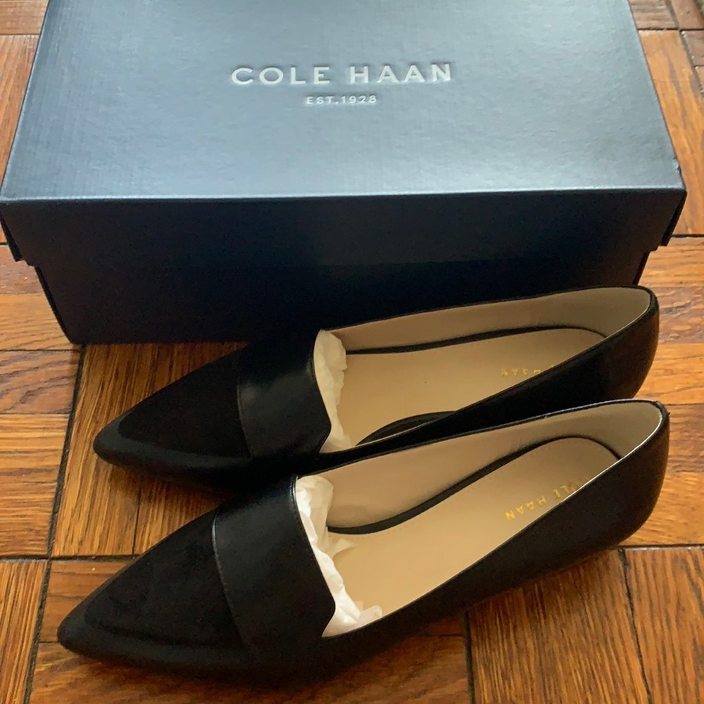 NEW Black Leather + Suede Cole Haan Marlee Skimmer